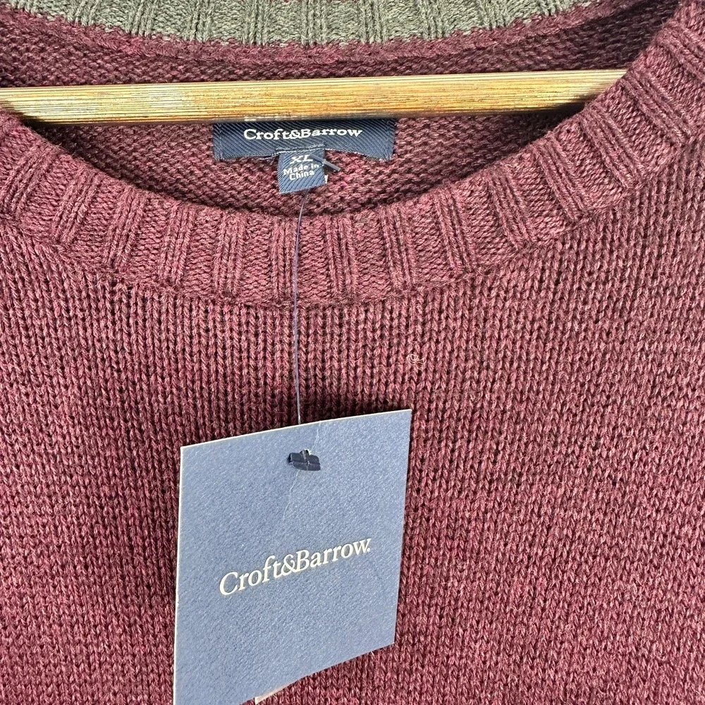Croft & Barrow Mens XL Burgundy Knit Grandpa Sweater Minimalist Classic Pullover